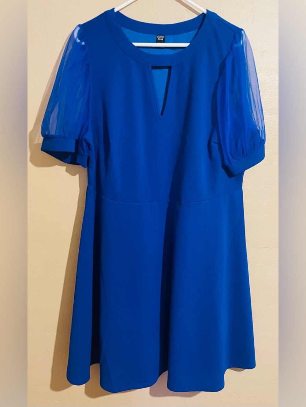A-Line Royal Blue Mini Dress with Sheer Puff Sleeves